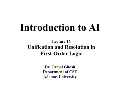 Lecture 16 Unification and Resolution